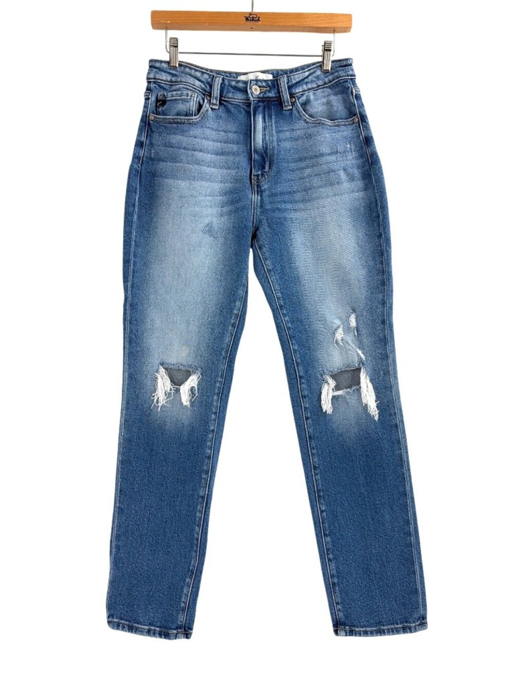 KanCan Womens 28 Distressed Mid Rise Straight Jeans Blue Denim Casual School